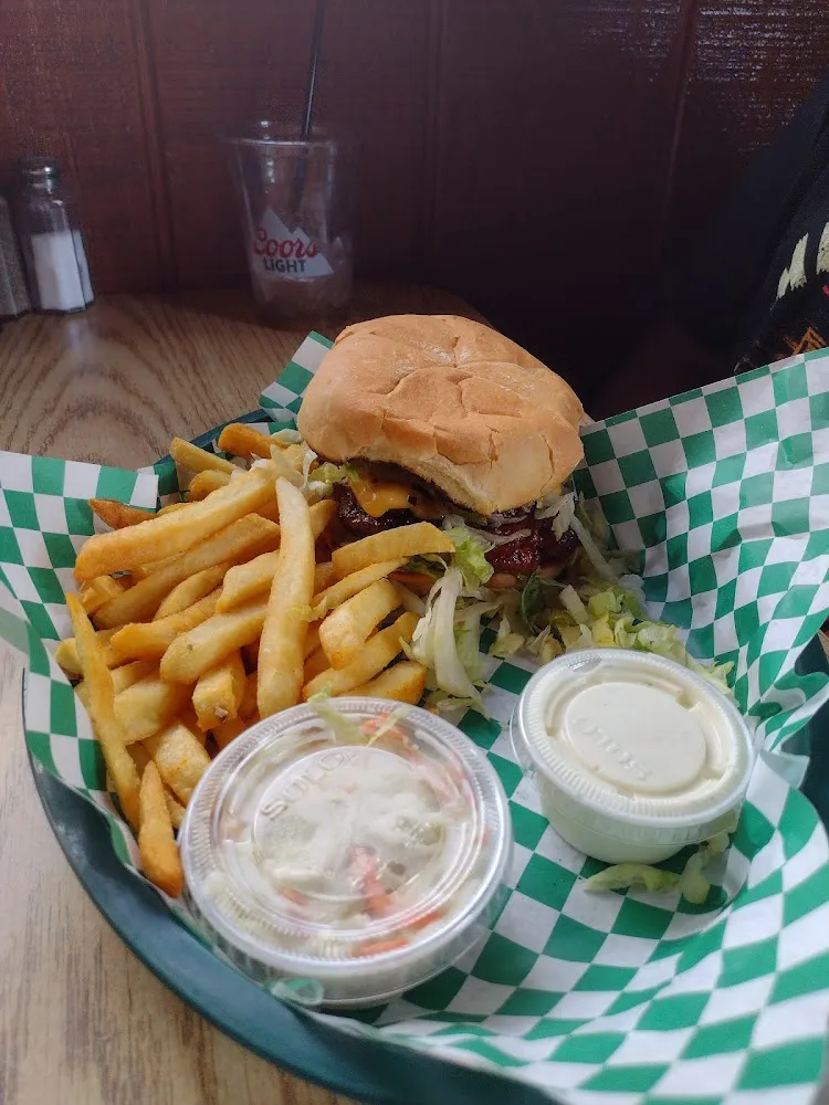 Bacon Cheeseburger with Fries and Coleslaw